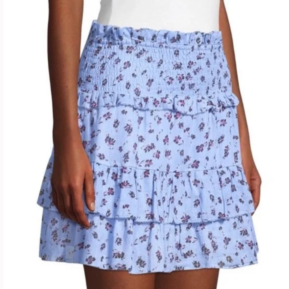 Parker Blue Floral Ruffled Smocked Tiered Skirt